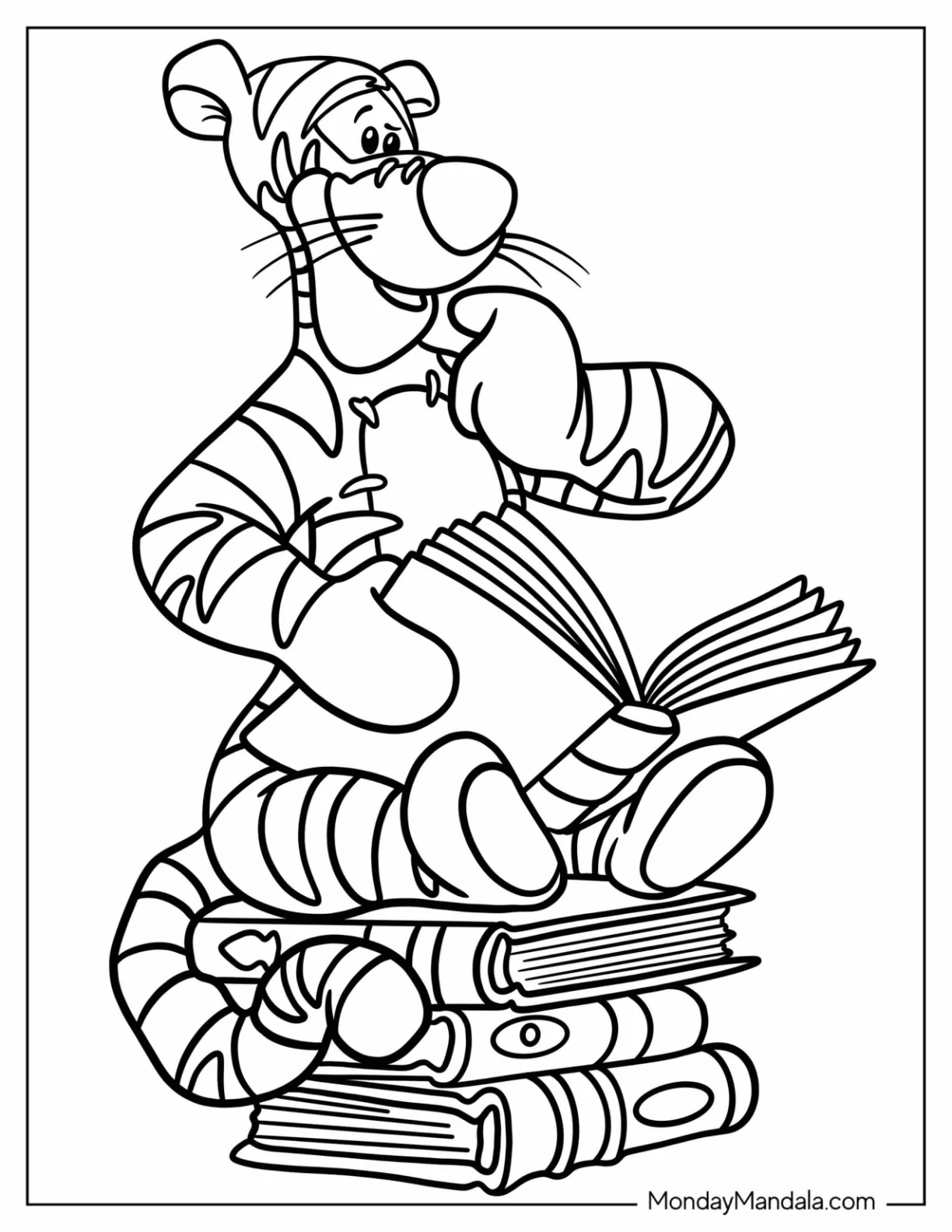 Tigger Coloring Page Reading Books coloring page — printable line art