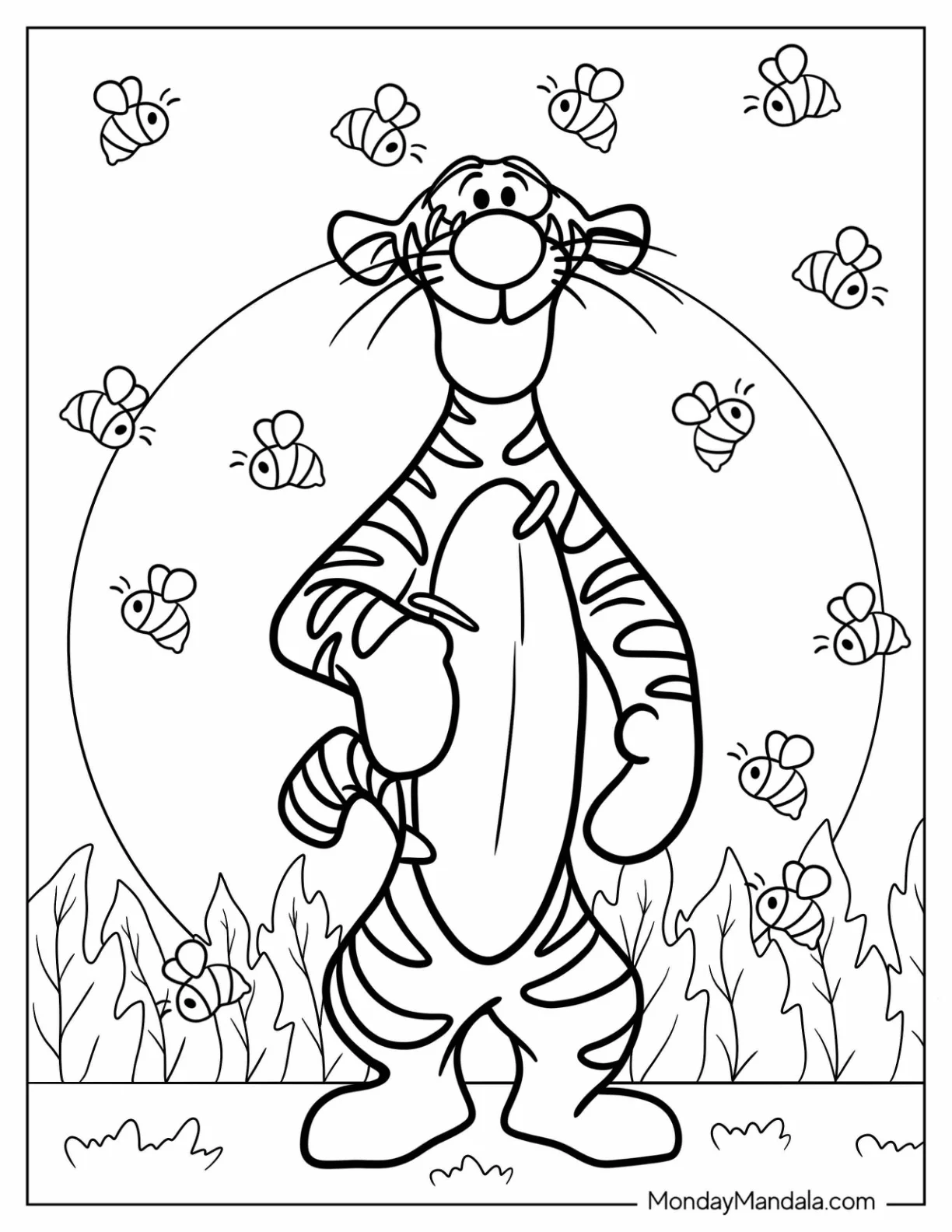 Tigger Coloring Page Surrounded By Bees coloring page