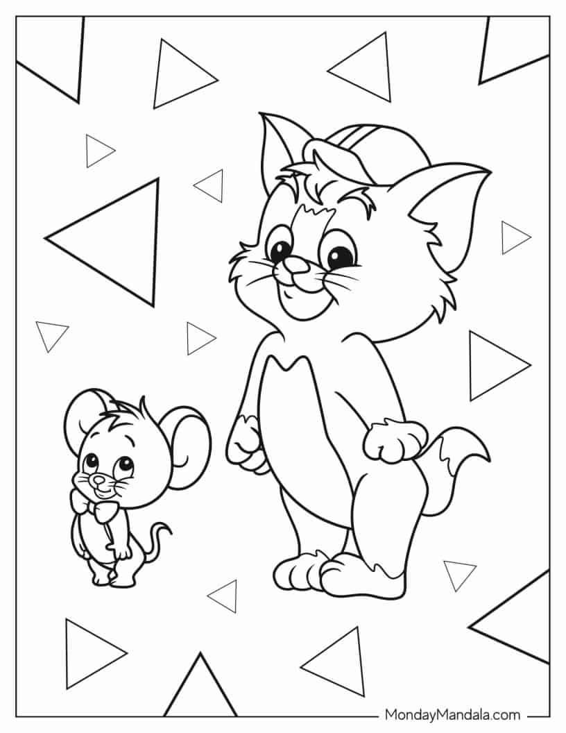 Cute Coloring Sheet of Young Tom and Jerry coloring page