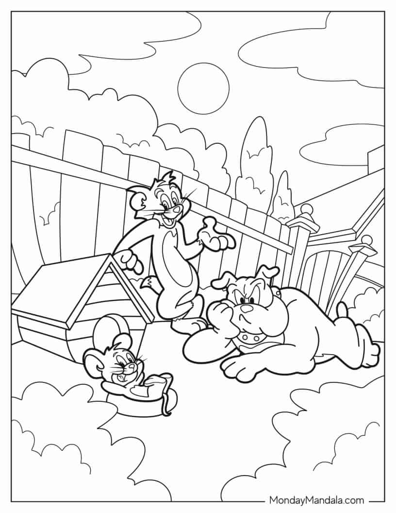 Easy Coloring Page of Tom, Jerry, and Spike coloring page