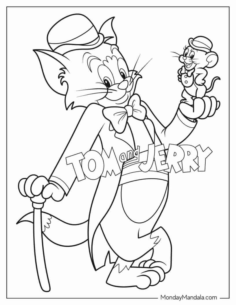 Easy Tom and Jerry Poster to Color coloring page — printable line art