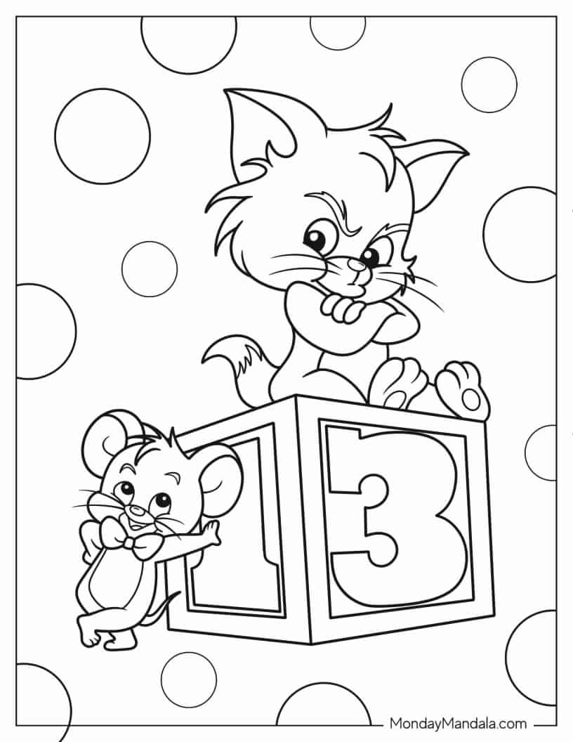 Kawaii Baby Tom and Jerry for Preschoolers coloring page — printable line art