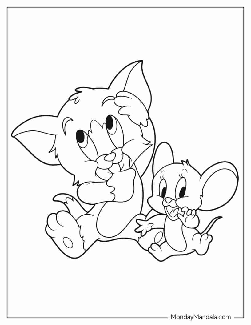 Kawaii Outline of Baby Tom and Jerry coloring page — printable line art