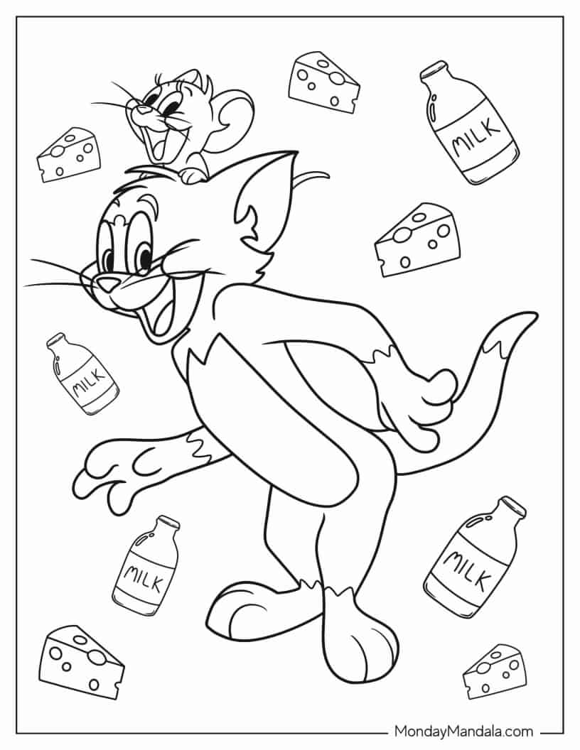Simple Coloring Sheet of Tom and Jerry coloring page — printable line art