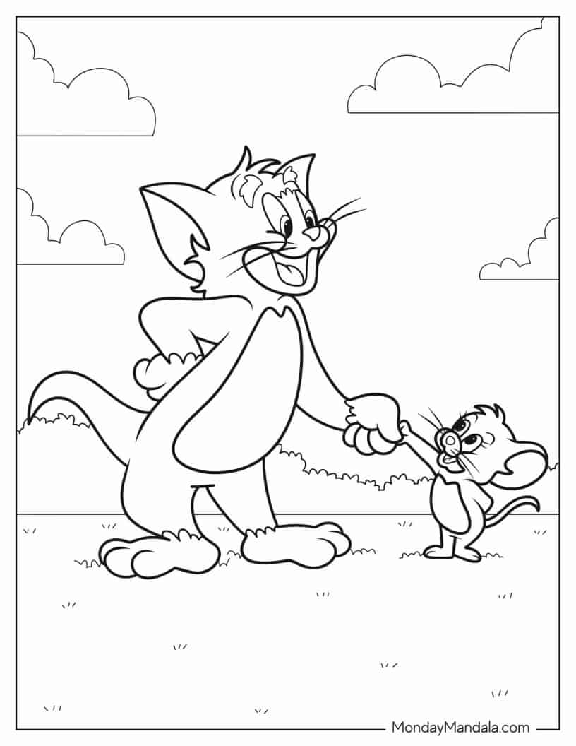 Tom and Jerry Shaking Hands for Preschoolers coloring page