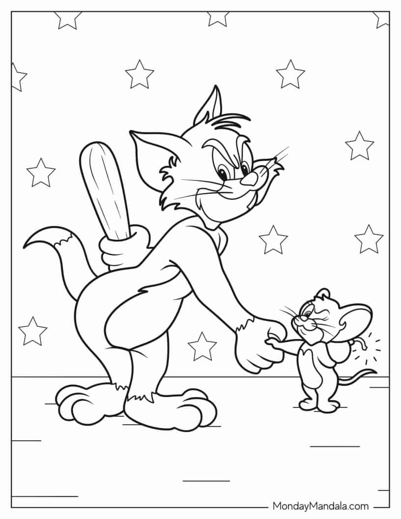 Tom and Jerry Trying to Trick One Another coloring page