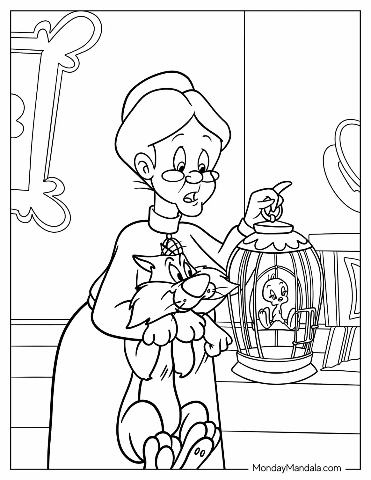Emma Webster Introducing Sylvester To Tweety Coloring Page coloring page — printable line art