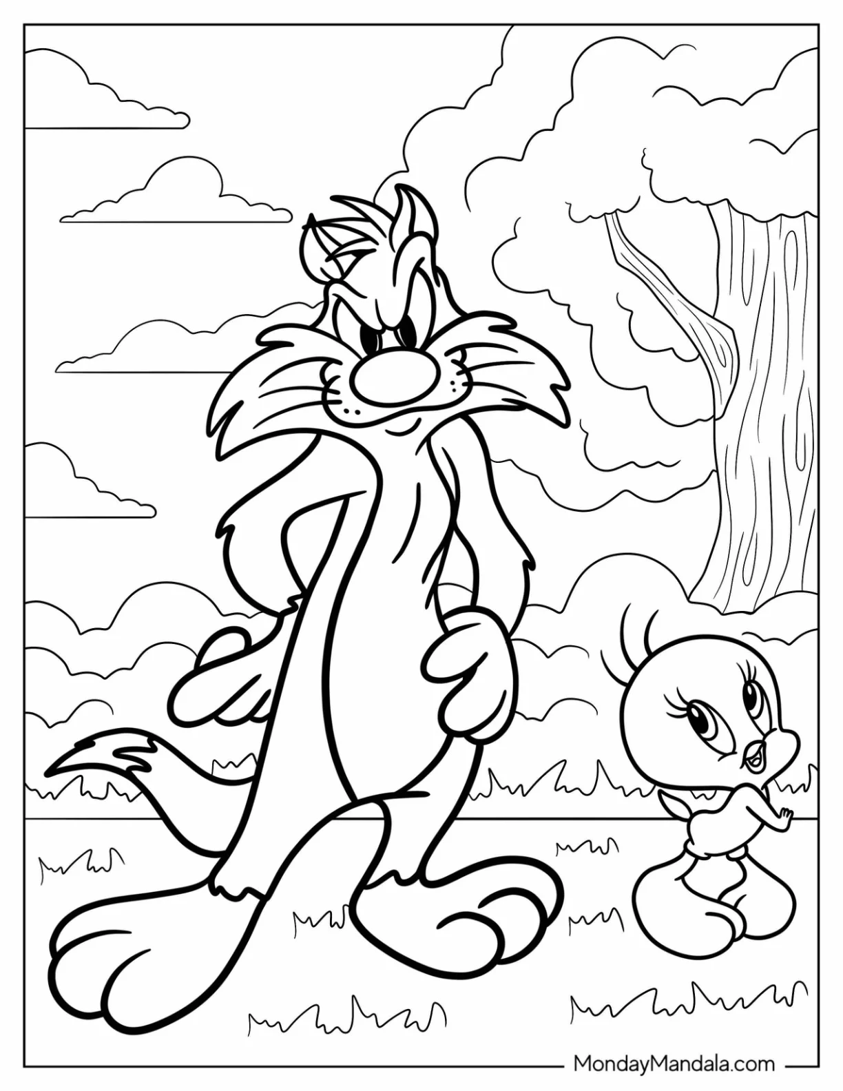 Sylvester And Tweety Coloring Page In The Garden coloring page
