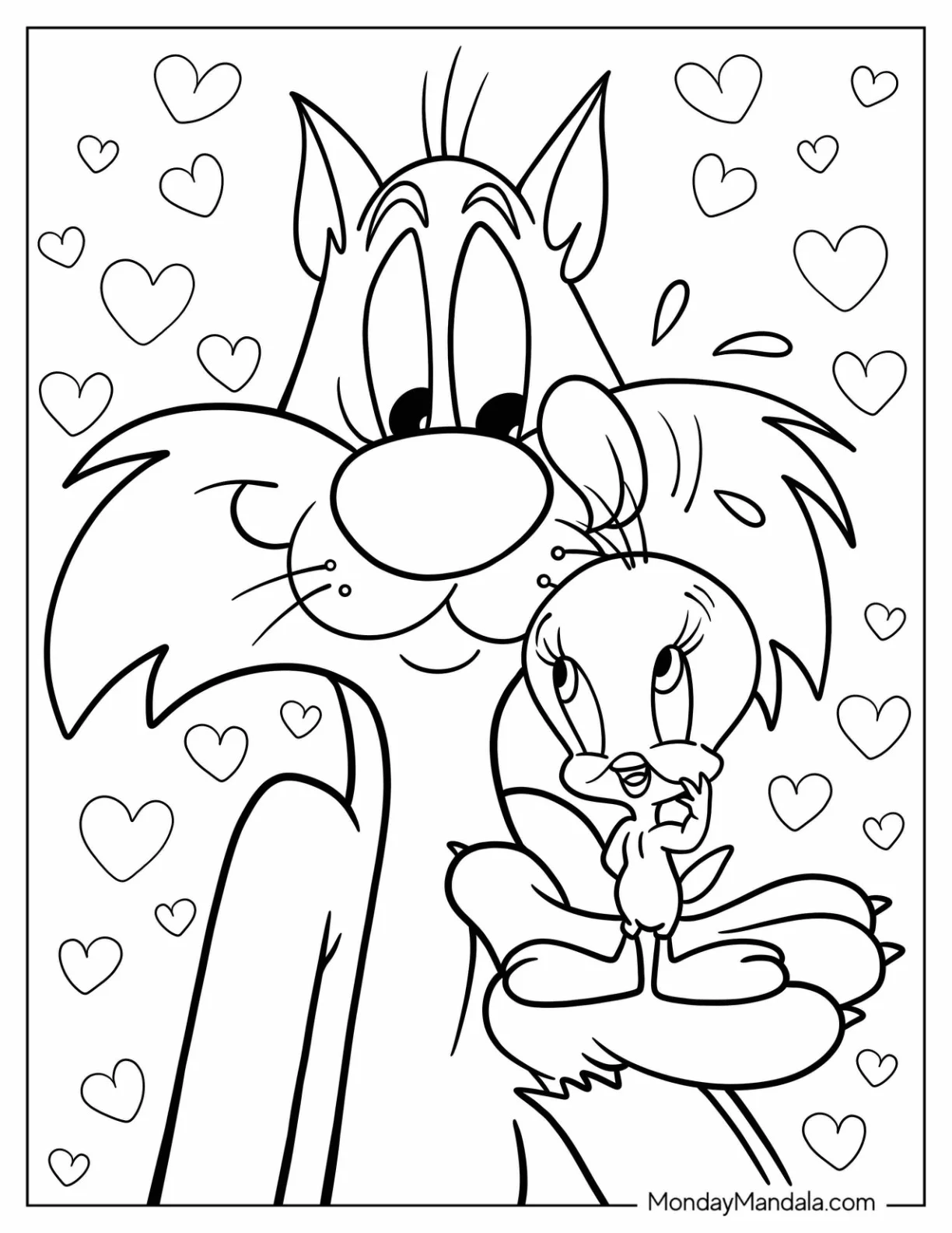 Sylvester Holding Tweety Coloring Page On His Palm coloring page — printable line art