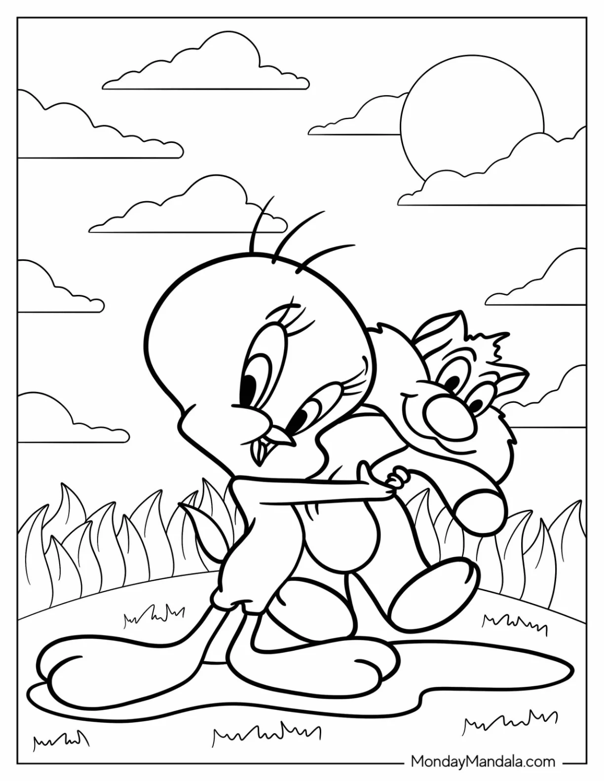 Tweety Coloring Page Hugging Baby Sylvester For Kids coloring page