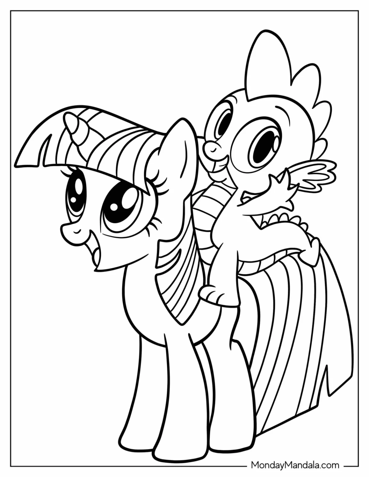 Baby Spike On Twilight Sparkle Coloring Page Back For Kids coloring page — printable line art