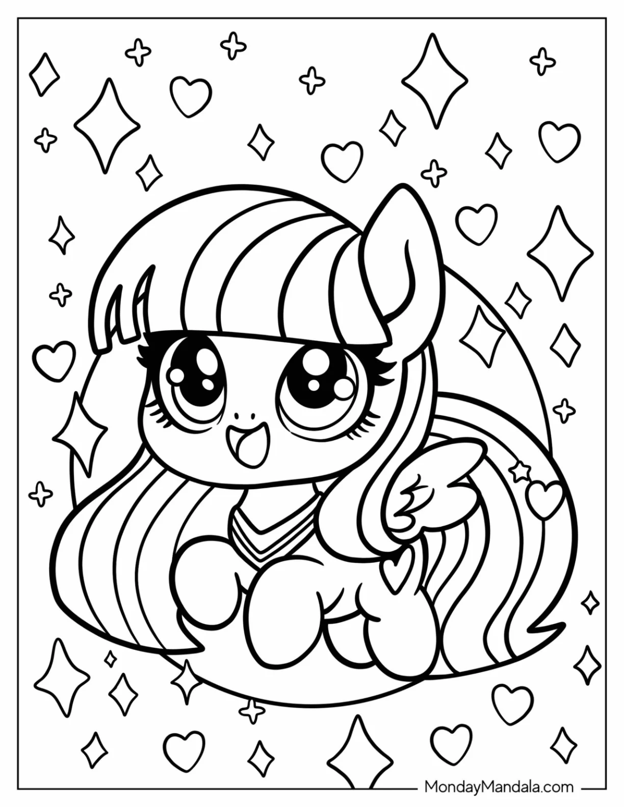 Kawaii Twilight Sparkle Coloring Page For Preschoolers coloring page — printable line art