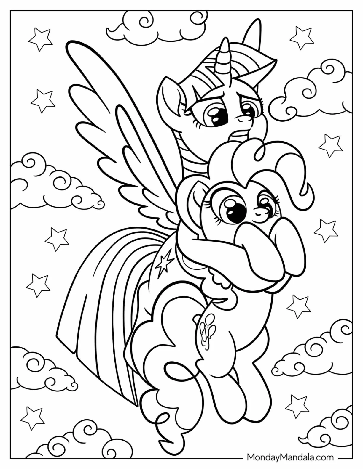 Twilight Sparkle Coloring Page Carrying Pinkie Pie For Kids coloring page