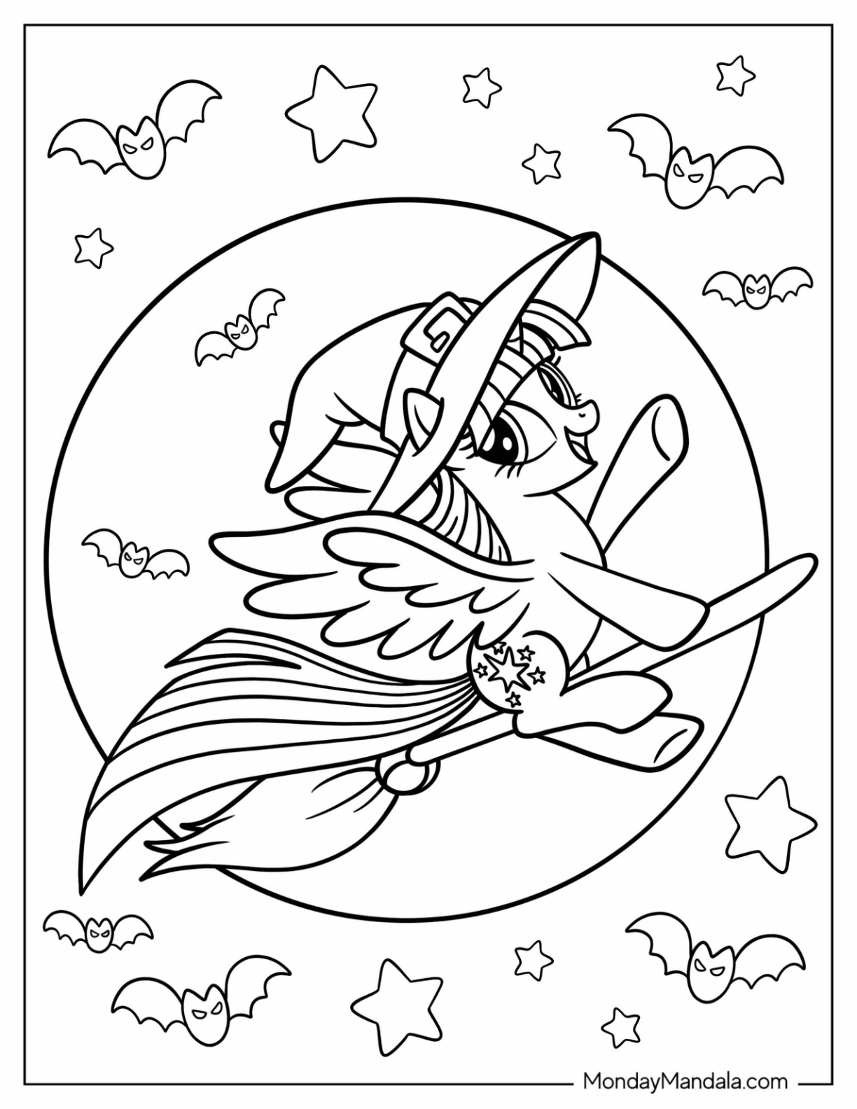 Twilight Sparkle Coloring Page Riding A Broom On Halloween coloring page