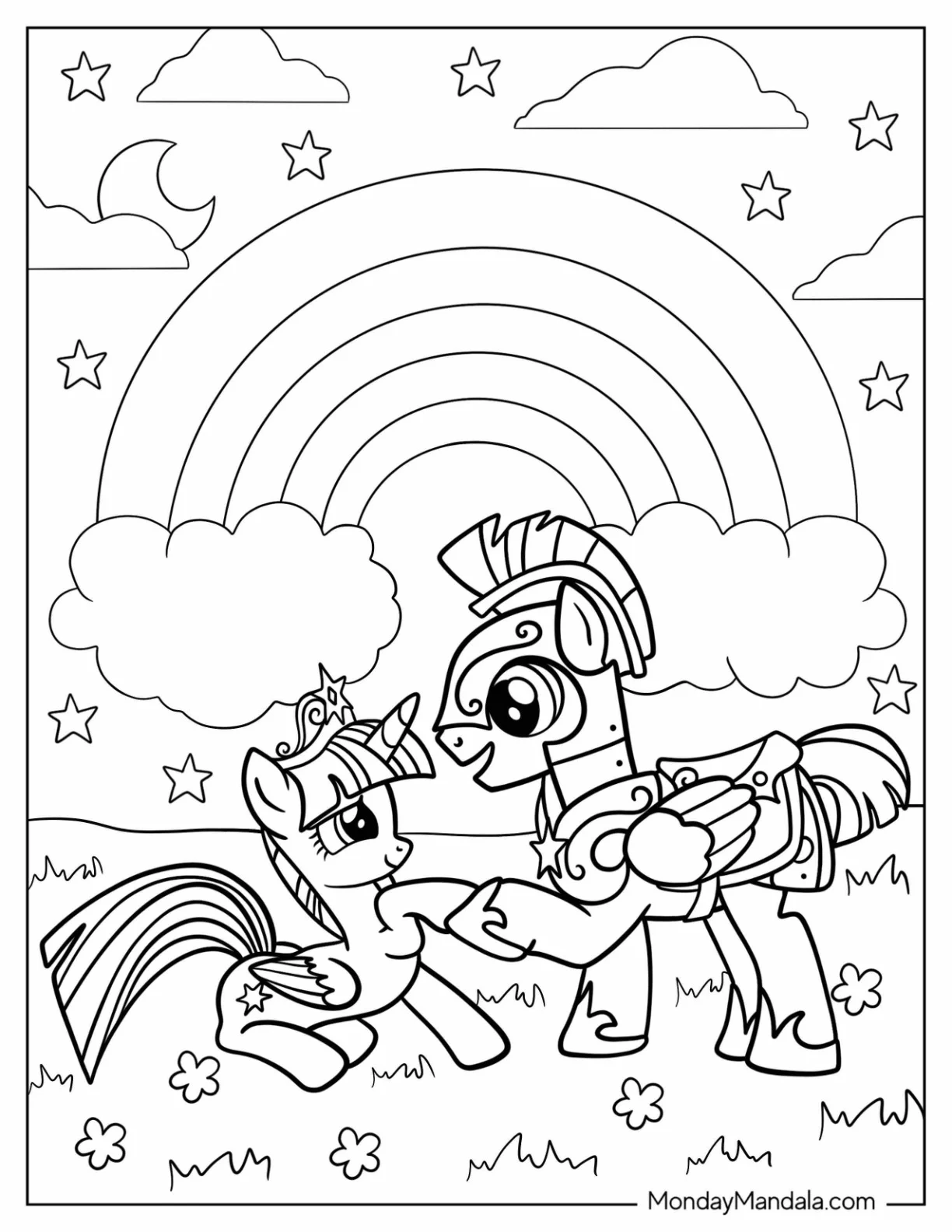 Twilight Sparkle Coloring Page Shaking Hands With Flash Sentry coloring page — printable line art