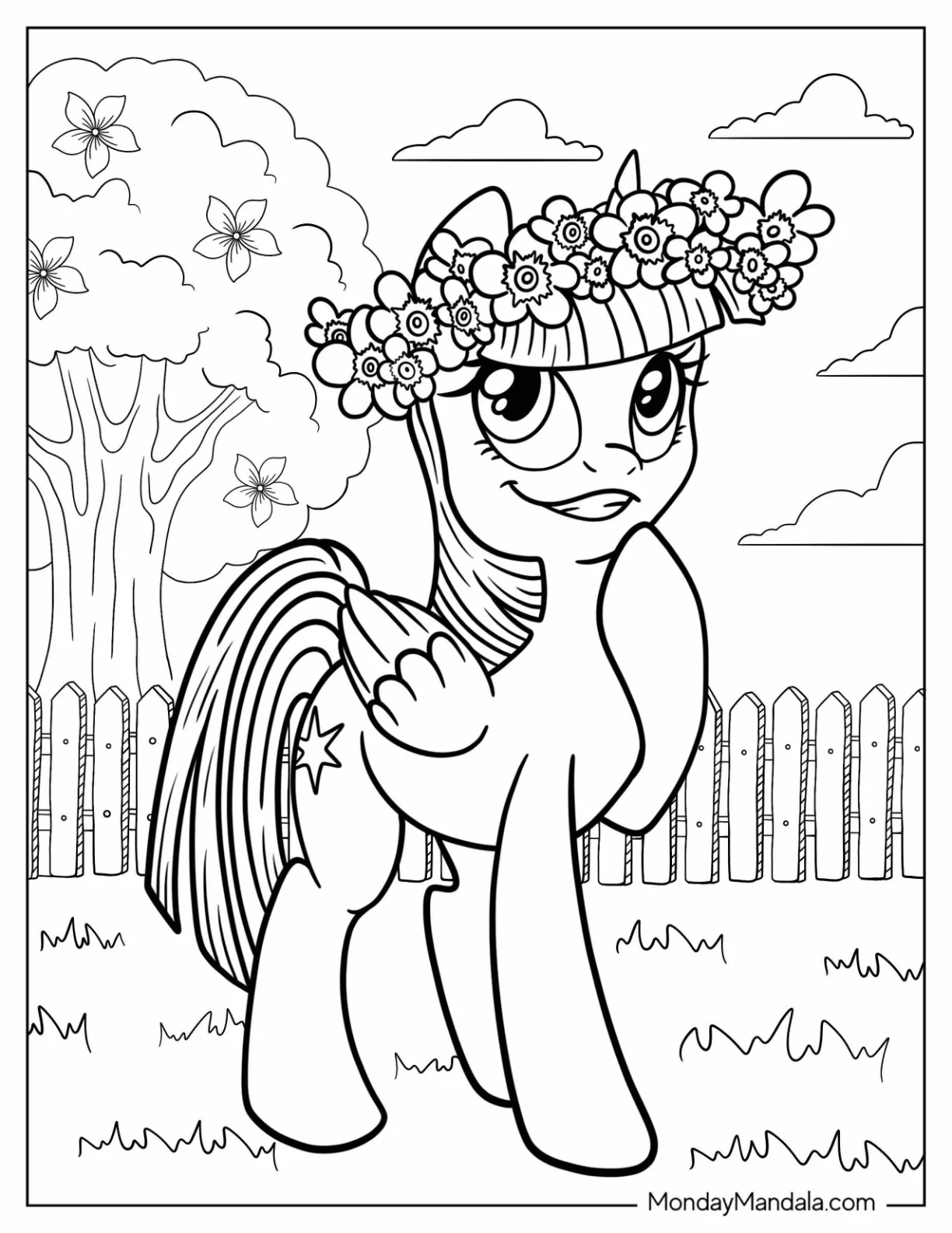 Twilight Sparkle Coloring Page Wearing A Flower Crown coloring page