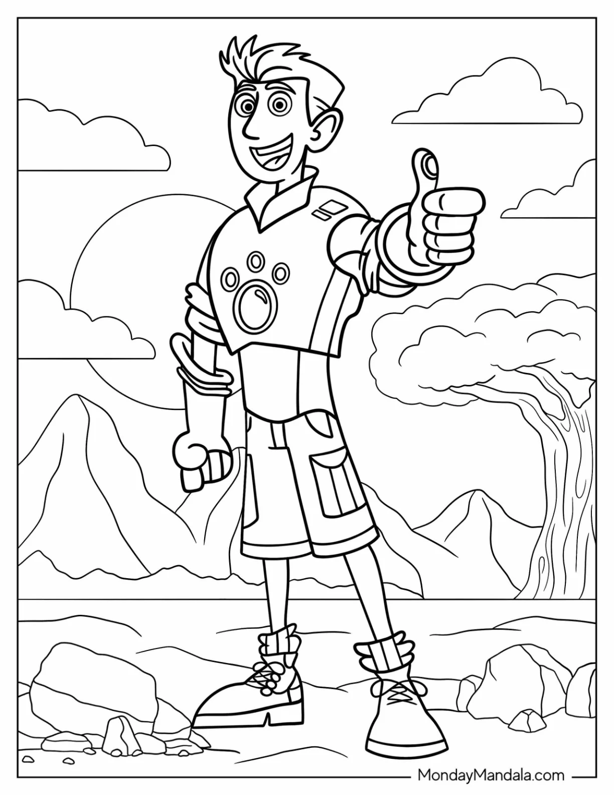 Wild Kratts Coloring Page Of Chris Kratt With Thumbs Up coloring page
