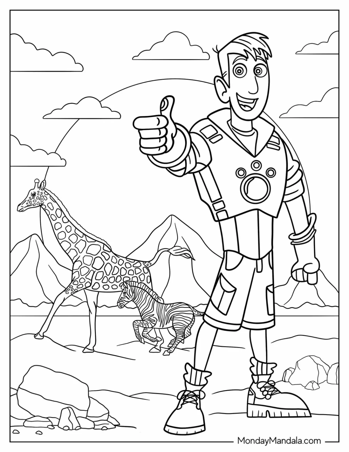 Wild Kratts Coloring Page Of Martin Kratt With Giraffe In Background coloring page