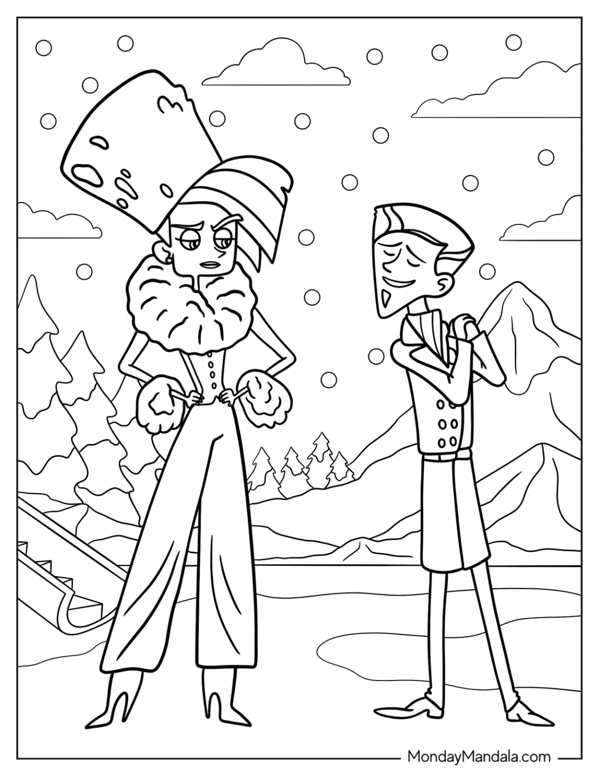 Wild KrattsColoring Page Of Donita Donata Frowning At Zach Varmitech In The Snow coloring page