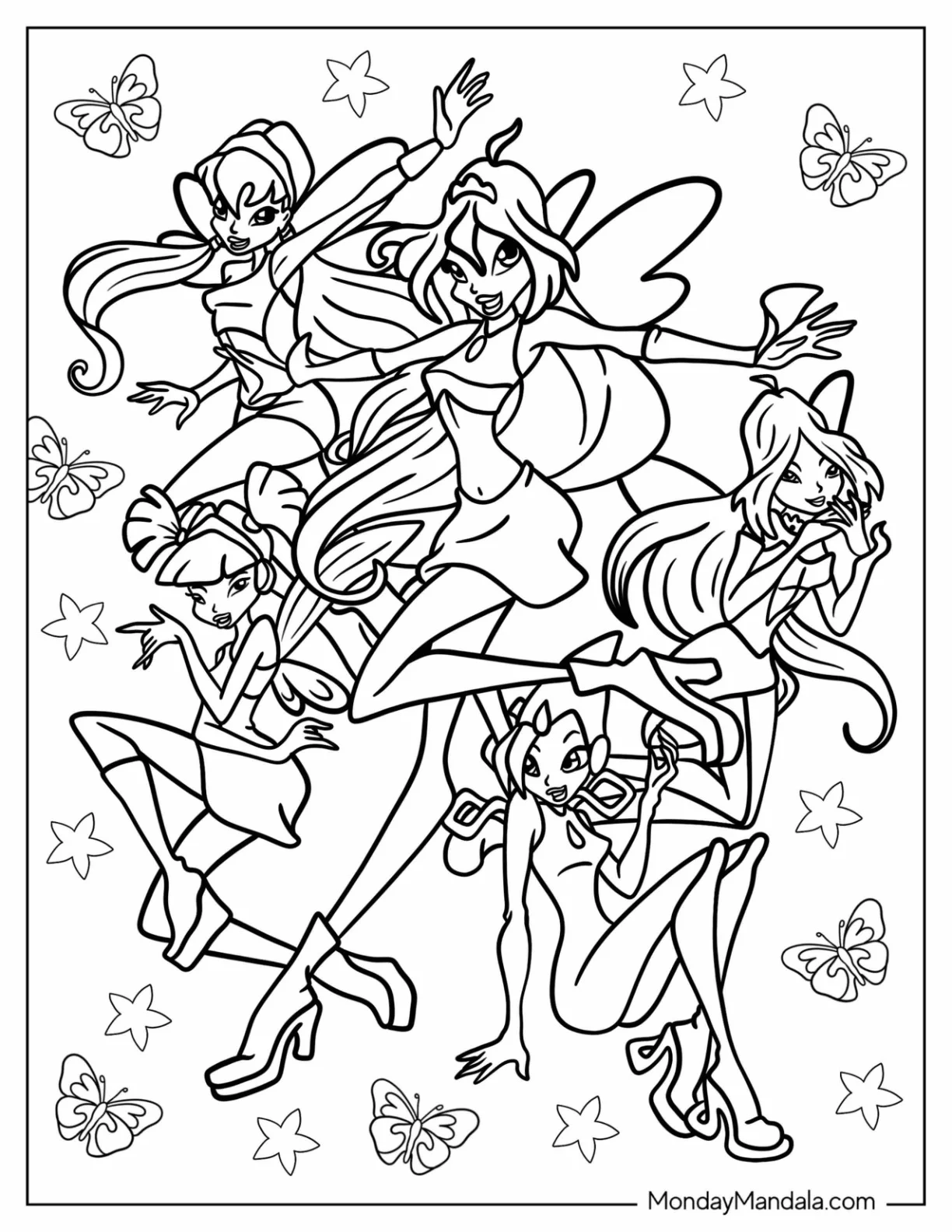 Winx Coloring Page Club Bloom, Stella, Musa, Flora, And Tecna coloring page