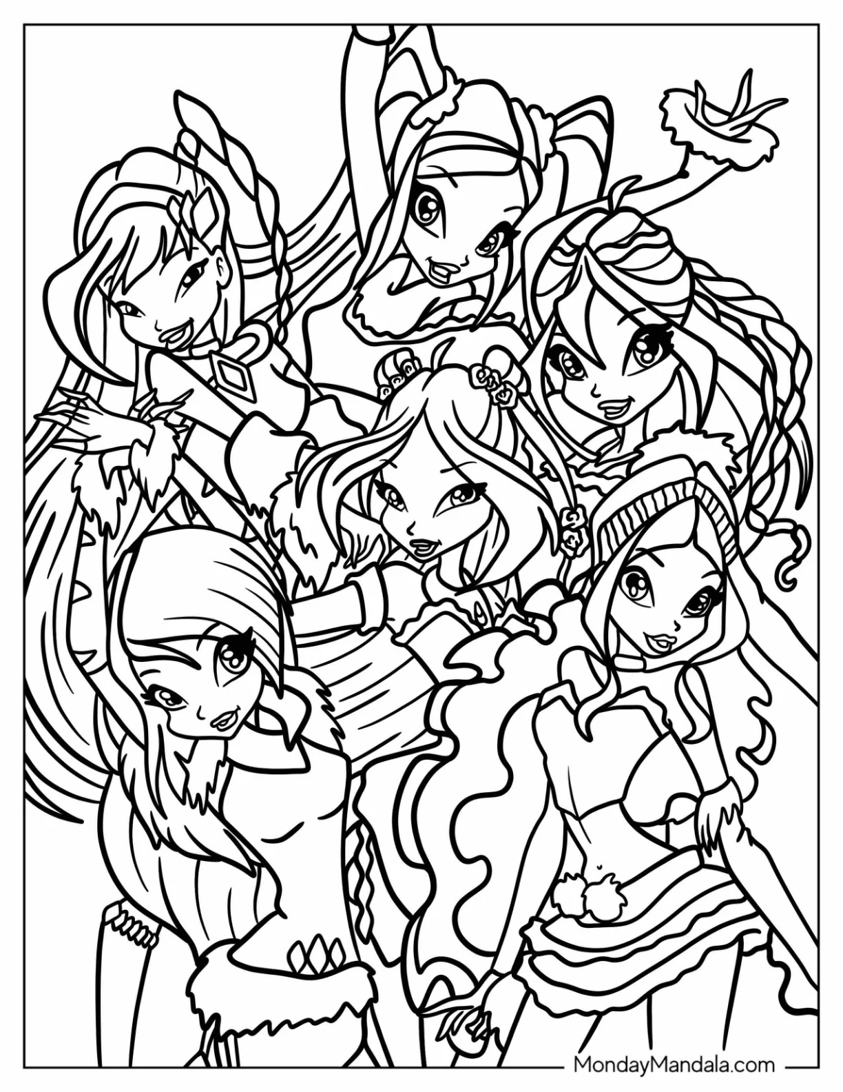 Winx Coloring Page Club Musa, Flora, Bloom, Aisha, Stella, And Tecna coloring page