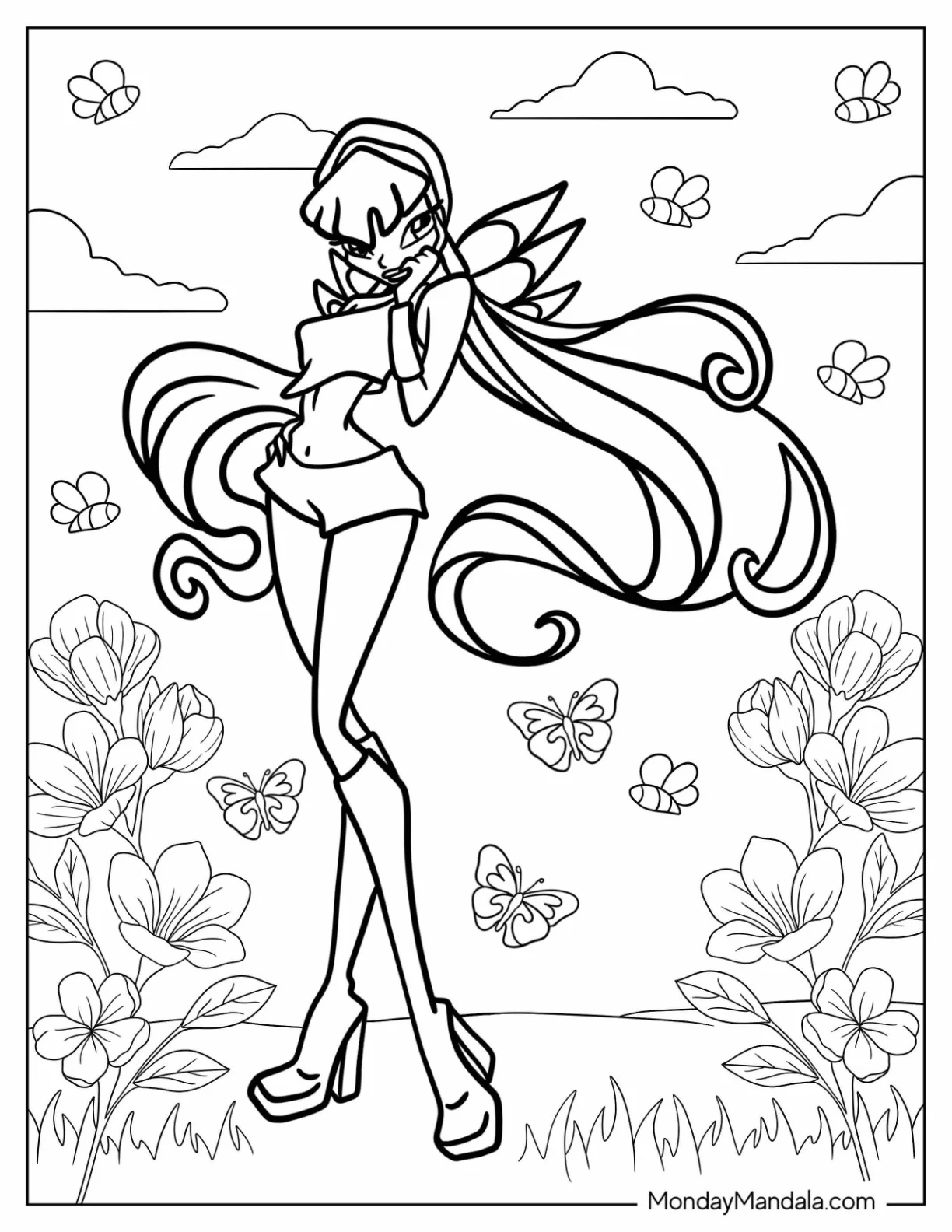Winx Coloring Page Club Stella With Flowers coloring page
