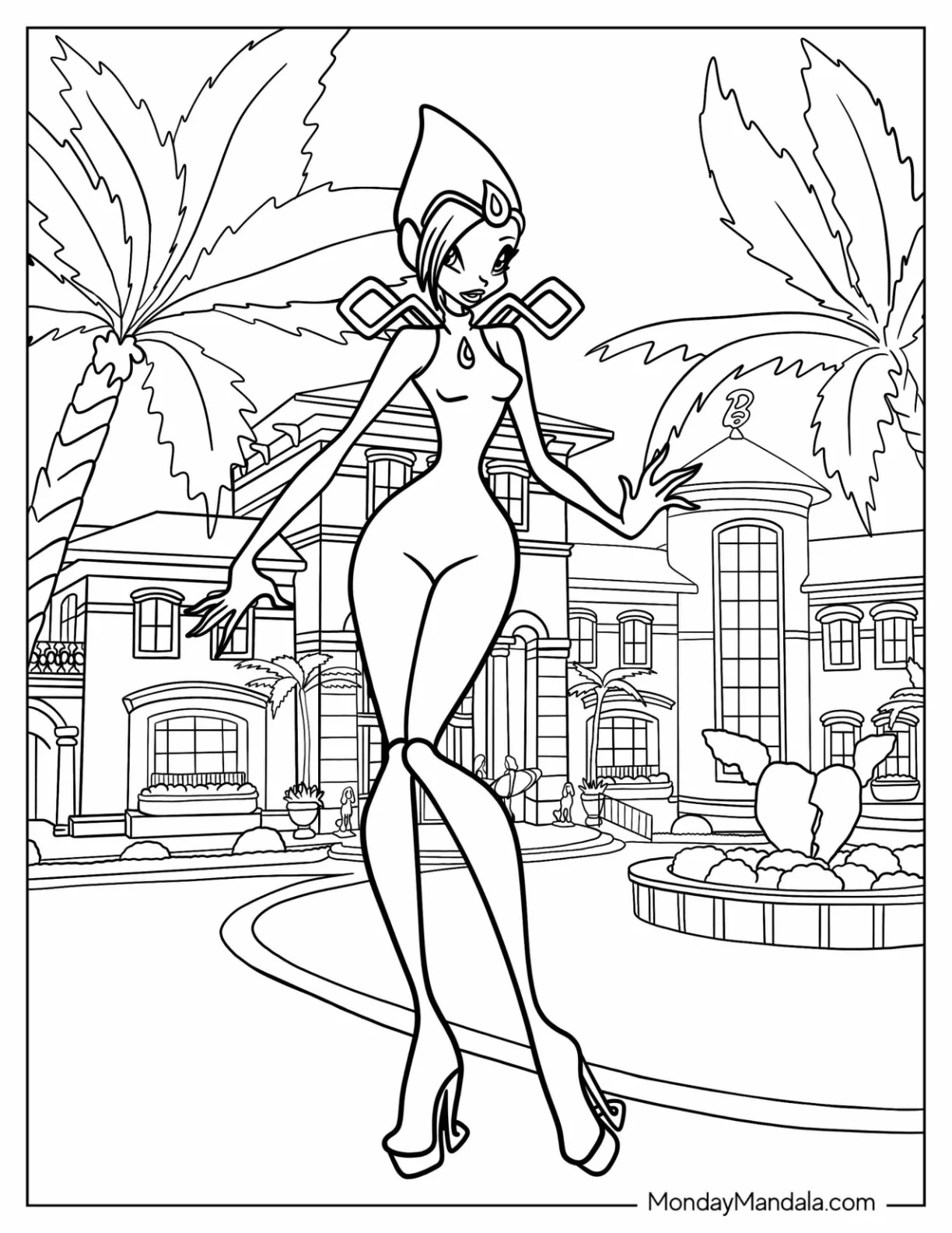 Winx Coloring Page Club Tecna In Front Of Mansion coloring page