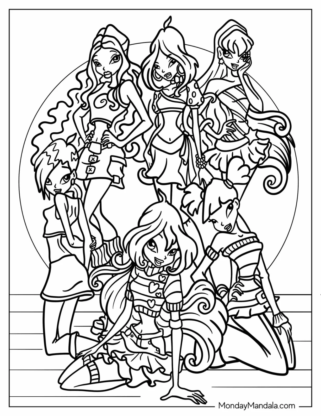 Winx Coloring Page Of Aisha, Flora, Stella, Tecna, Bloom, And Musa coloring page