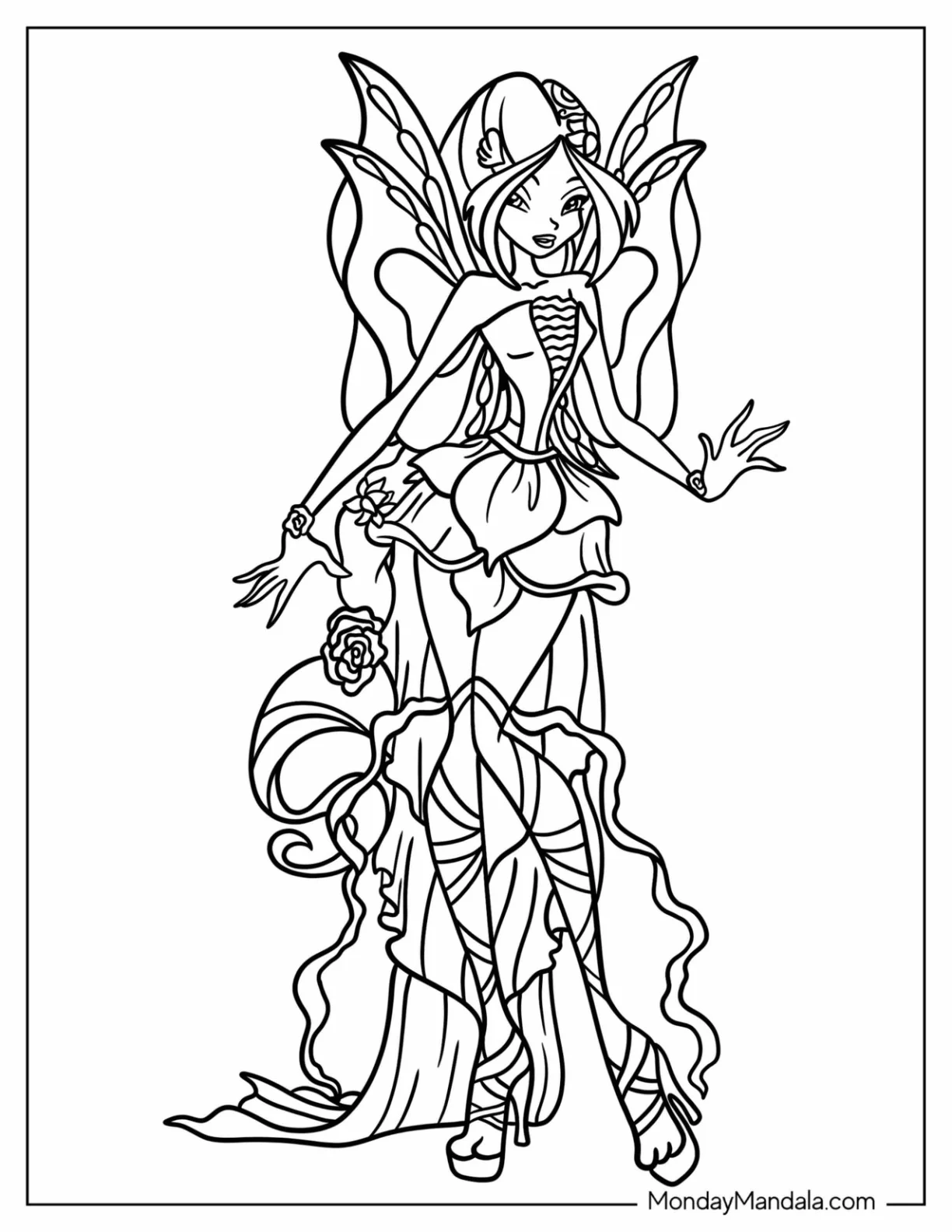 Winx Coloring Page Of Elegant Fairy Flora For Kids coloring page