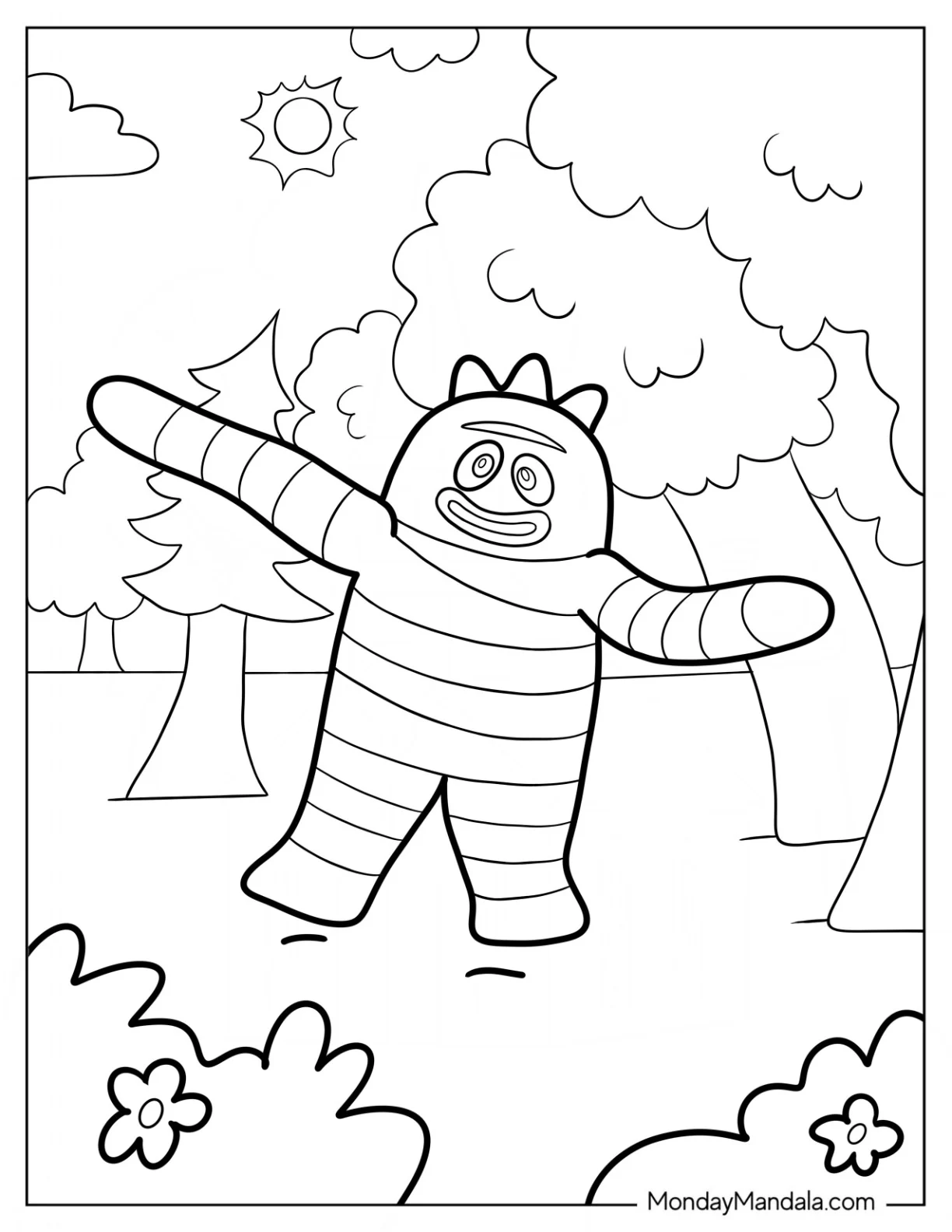 Yo Gabba Gabba Coloring Page Brobee In The Forest For Kids coloring page — printable line art