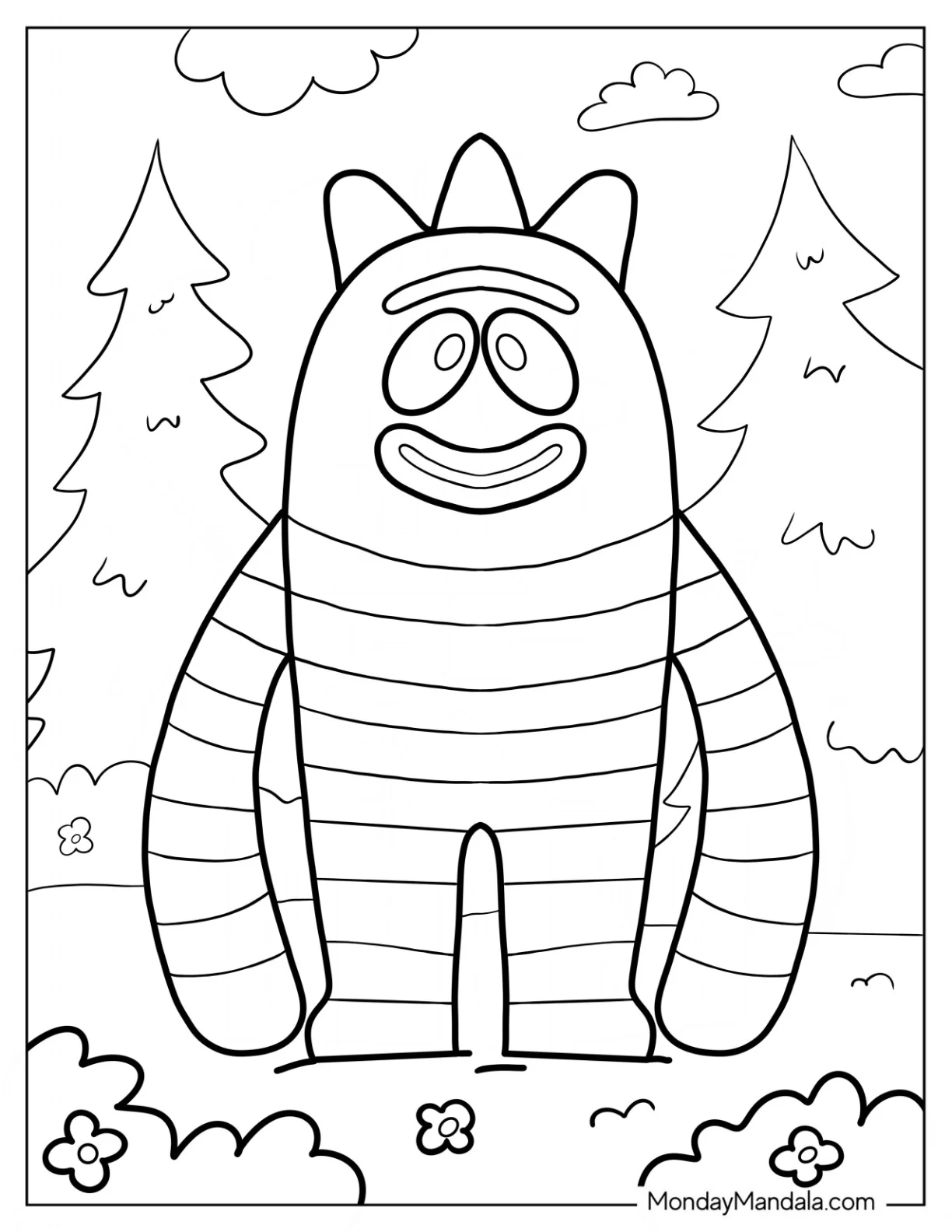 Yo Gabba Gabba Coloring Page Easy Brobee Outline In The Forest For Kids coloring page