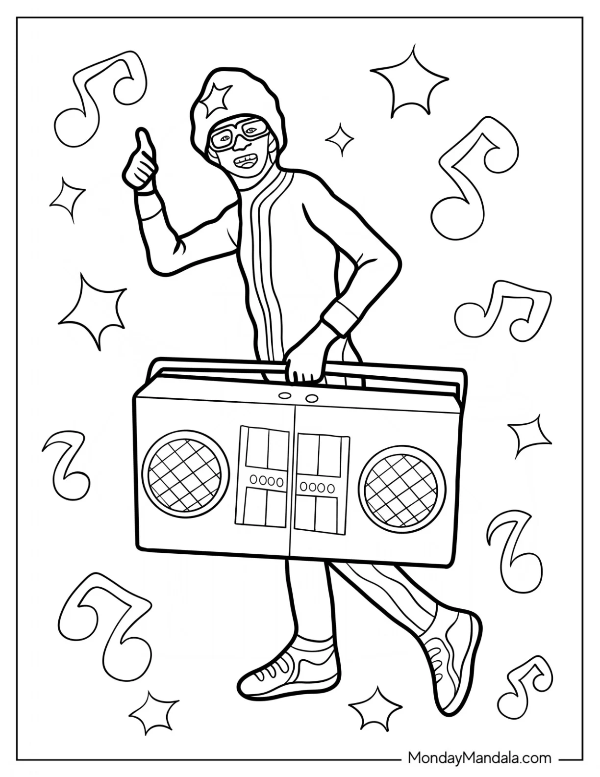 Yo Gabba Gabba Coloring Page Happy Kammy Kam Carrying Boombox coloring page