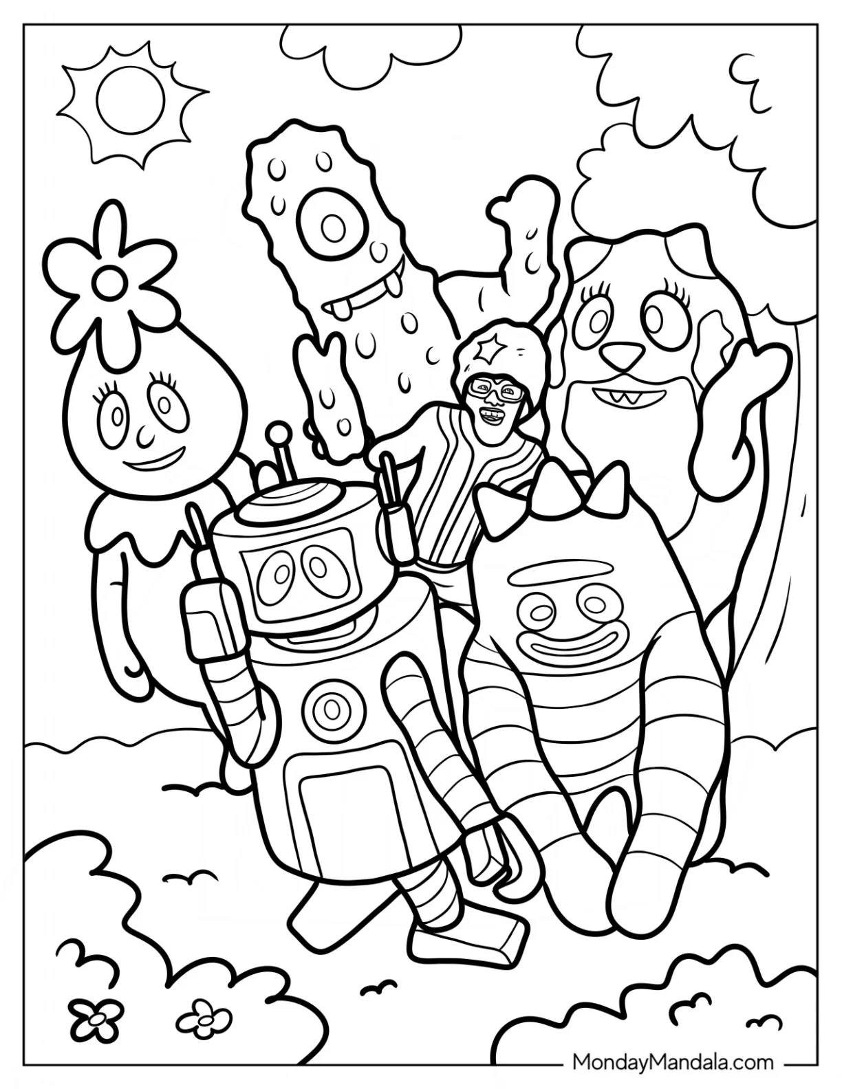 Yo Gabba Gabba Coloring Page Kammy Kam, Foofa, Muna, Toodee, Plex, And Brobee coloring page