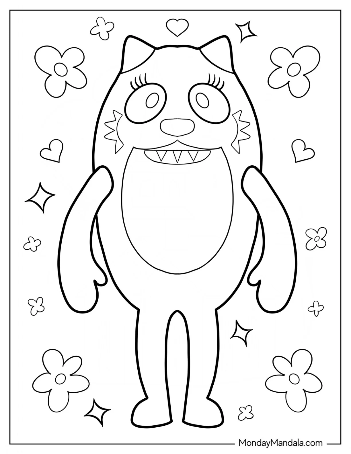 Yo Gabba Gabba Coloring Page Kawaii Toodee With Flowers coloring page — printable line art