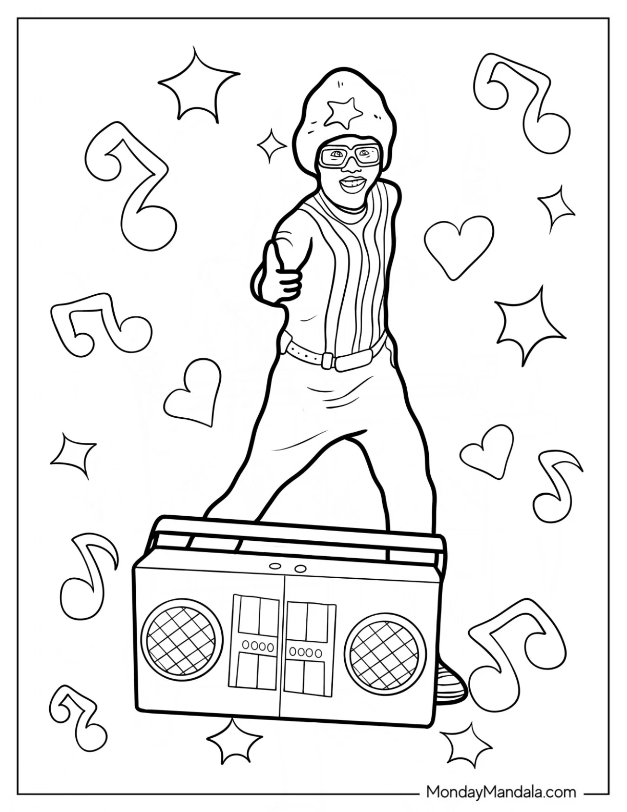 Yo Gabba Gabba Coloring Page Realistic Kammy Kam Dancing With Boombox coloring page