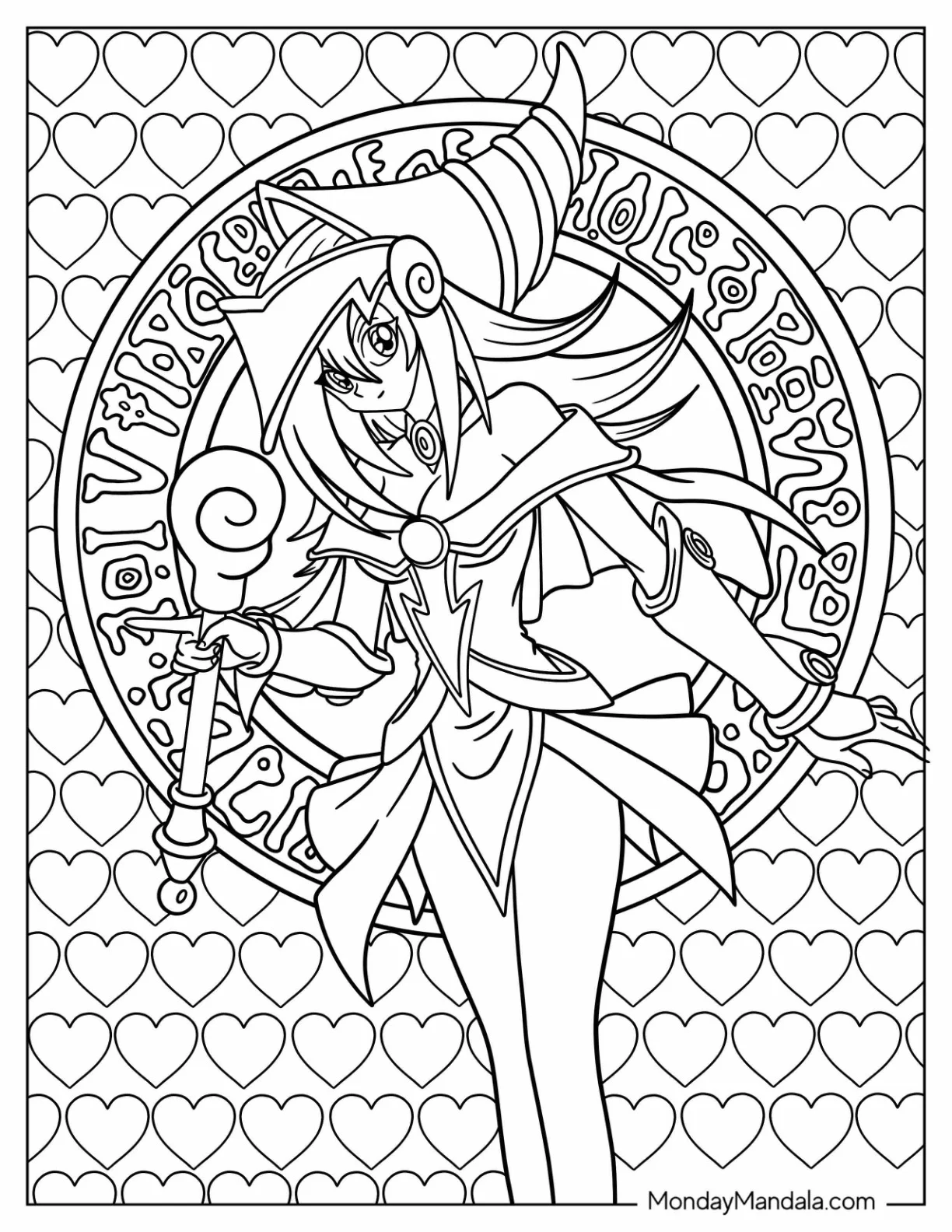 Yu Gi Oh Coloring Page Of Cute Dark Magician Girl coloring page — printable line art