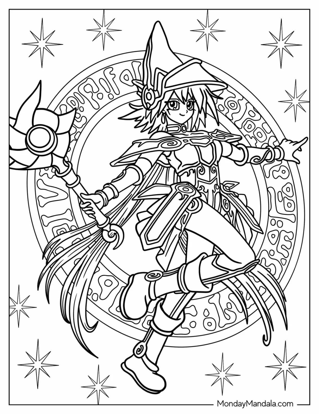 Yu Gi Oh Coloring Page Of Kawaii Dark Magician Girl coloring page — printable line art