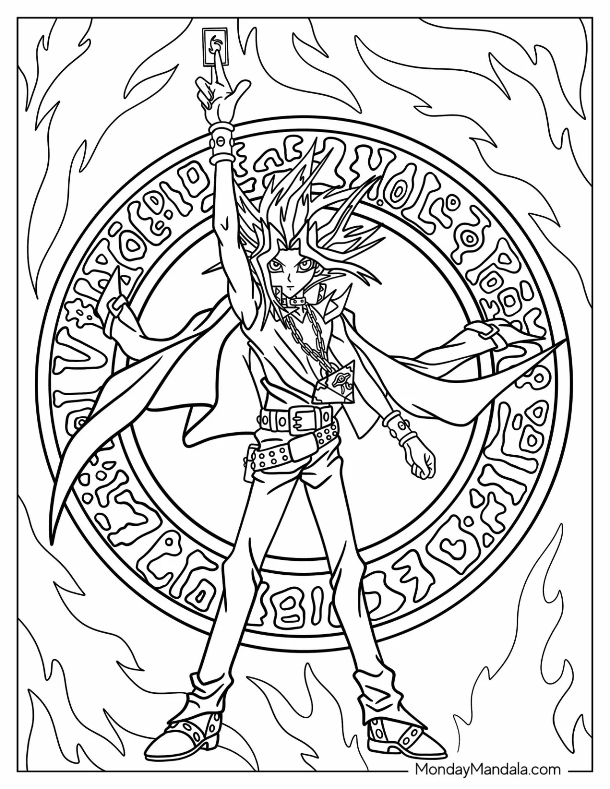 Yu Gi Oh Coloring Page Of Poster Of Yugi Mutou Holding Up Card coloring page