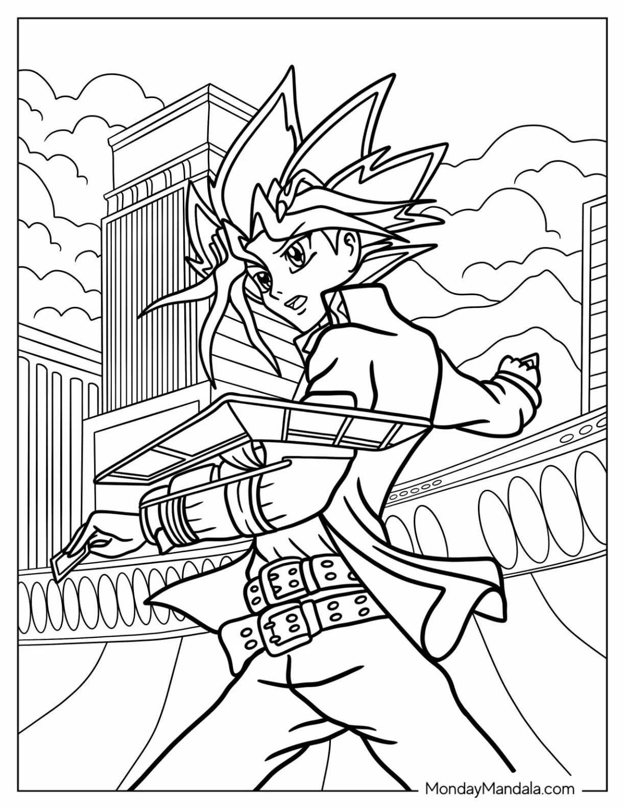 Yu Gi Oh Coloring Page Of Yugi Mutou In Duel Monsters Battle coloring page — printable line art