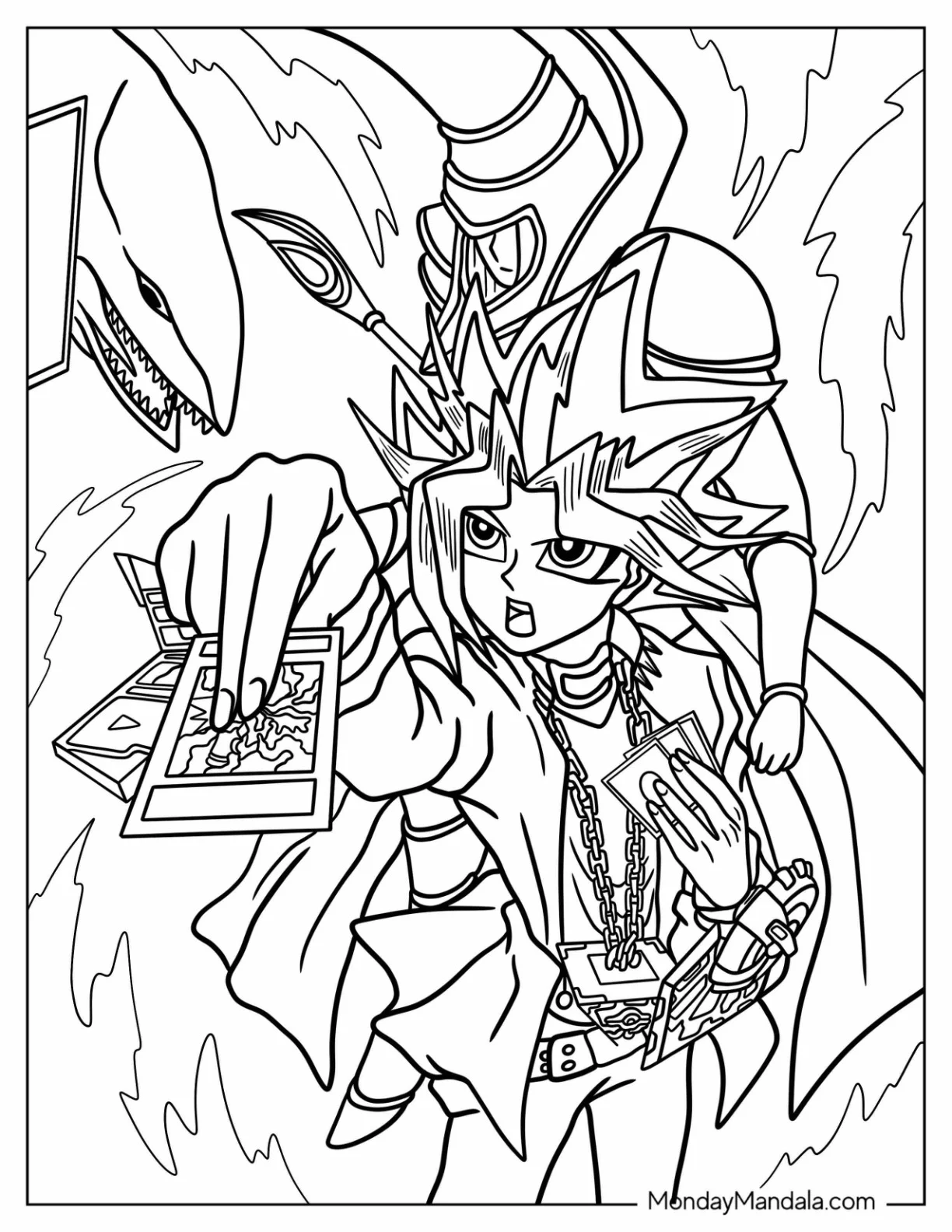 Yu Gi Oh Coloring Page Of Yugi Mutou In Duel Monsters With Dark Magician And Dragon coloring page