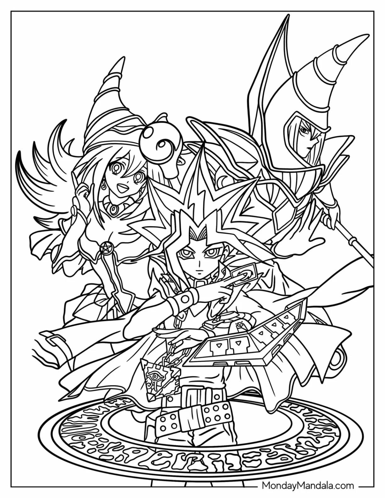 Yu Gi Oh Coloring Page Of Yugi Mutou With Dark Magician And Dark Magician Girl coloring page
