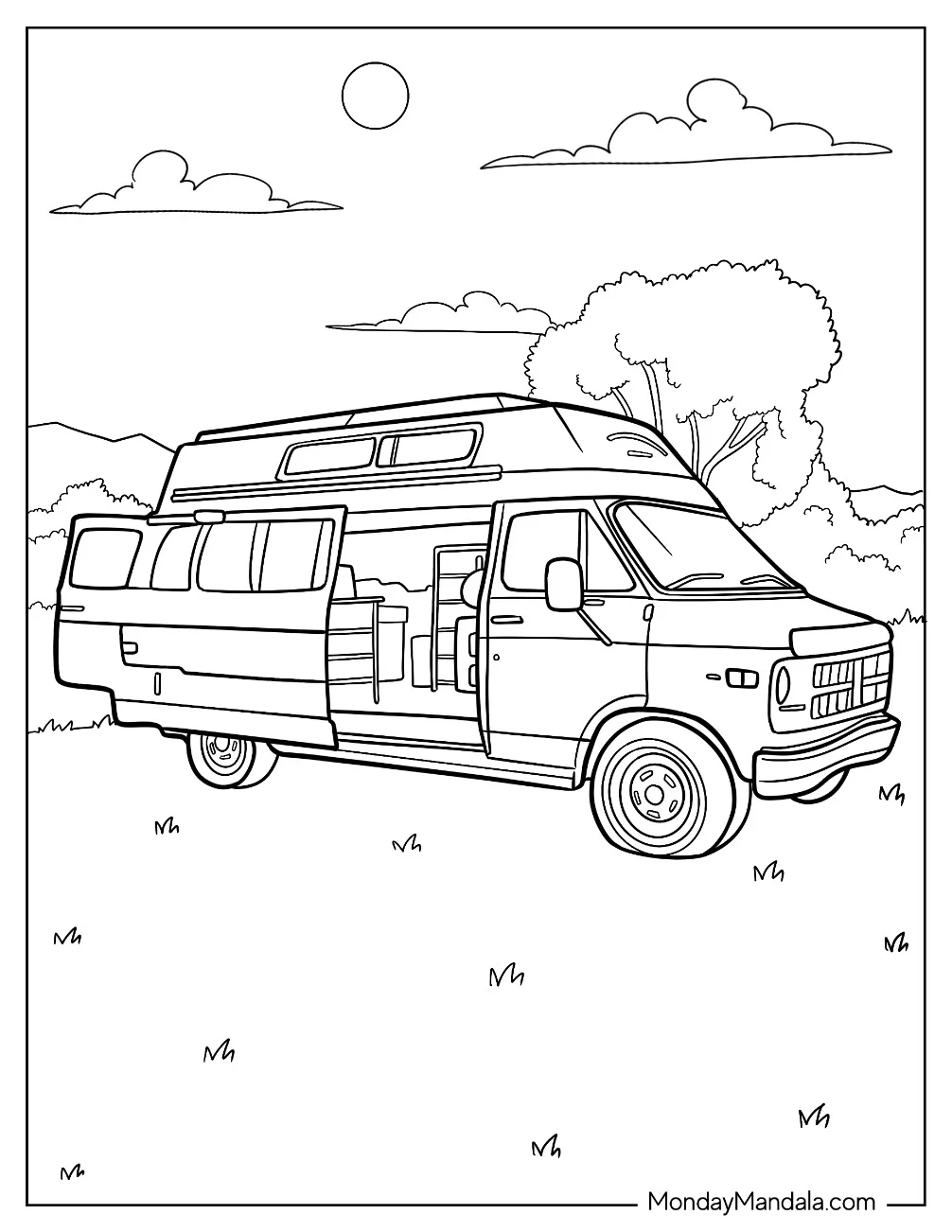 Camper & RV Coloring Page With Open Door coloring page