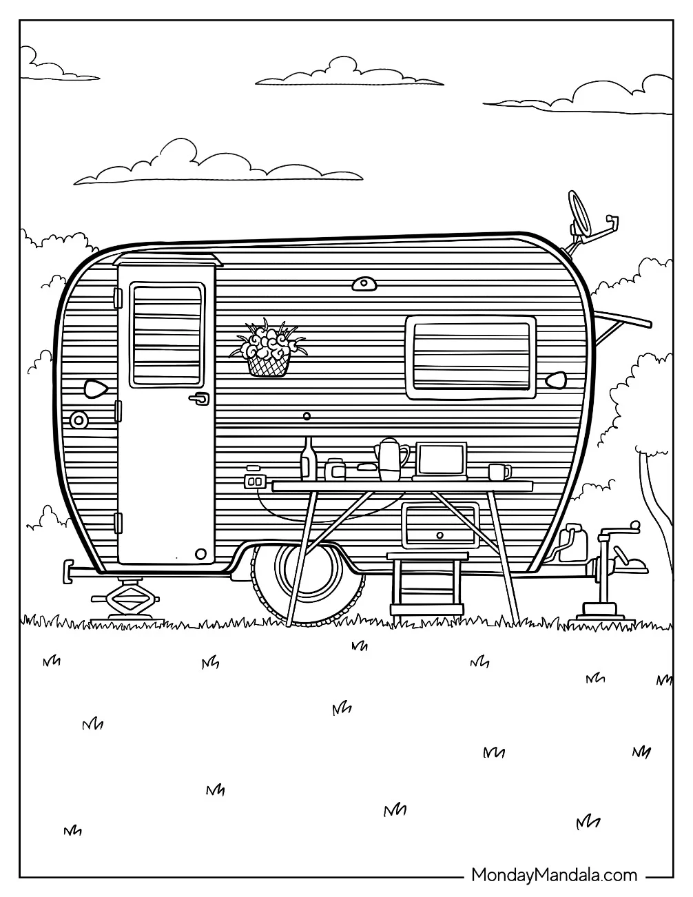 Cozy Aloha Camper & RV Coloring Page Trailer coloring page
