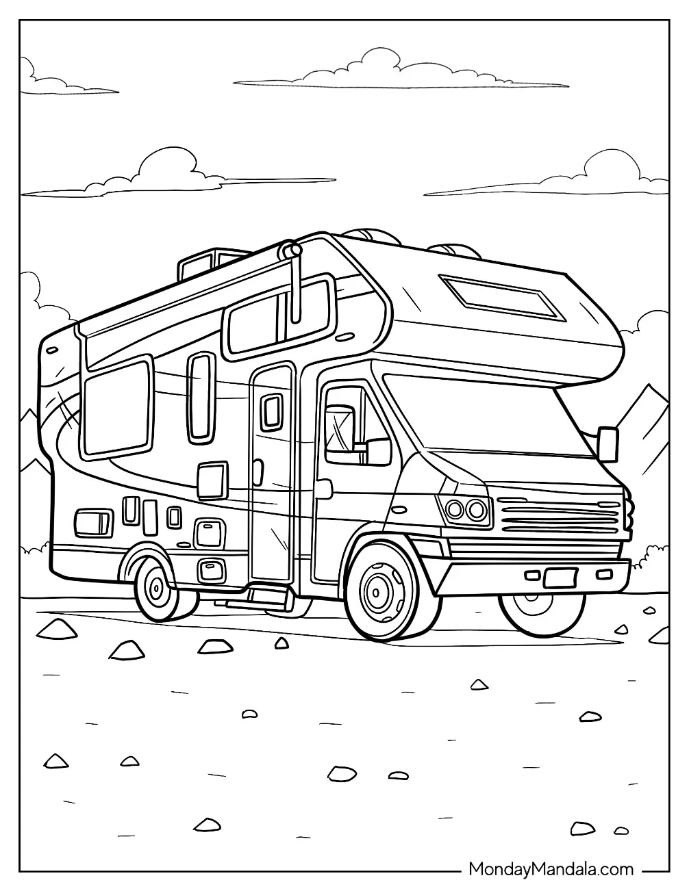 Large Camper & RV Coloring Page On The Road coloring page