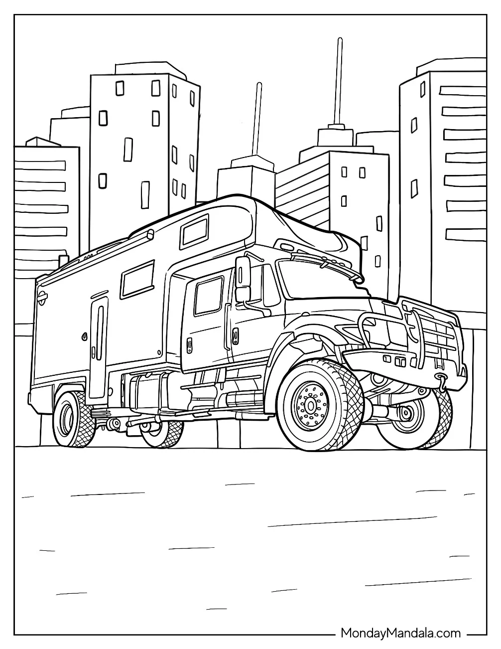 Off Road Camper & RV Coloring Page coloring page — printable line art