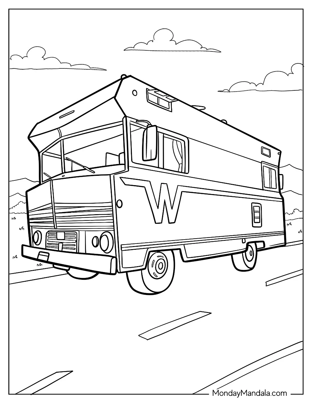 Simple 1968 Winnebago F17 Camper & RV Coloring Page For Kids coloring page