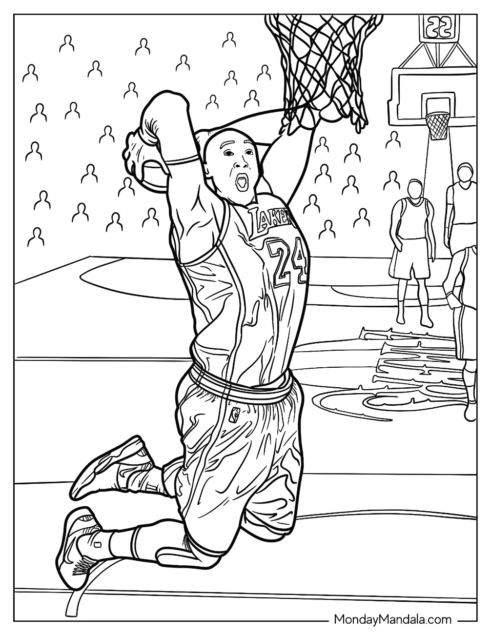 Detailed Kobe Bryant Coloring Page About To Dunk Basketball coloring page