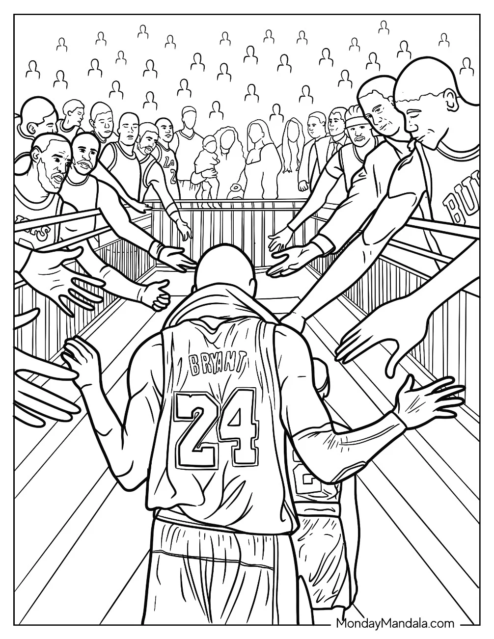 Fans Reaching For Kobe Bryant Coloring Page After Game coloring page