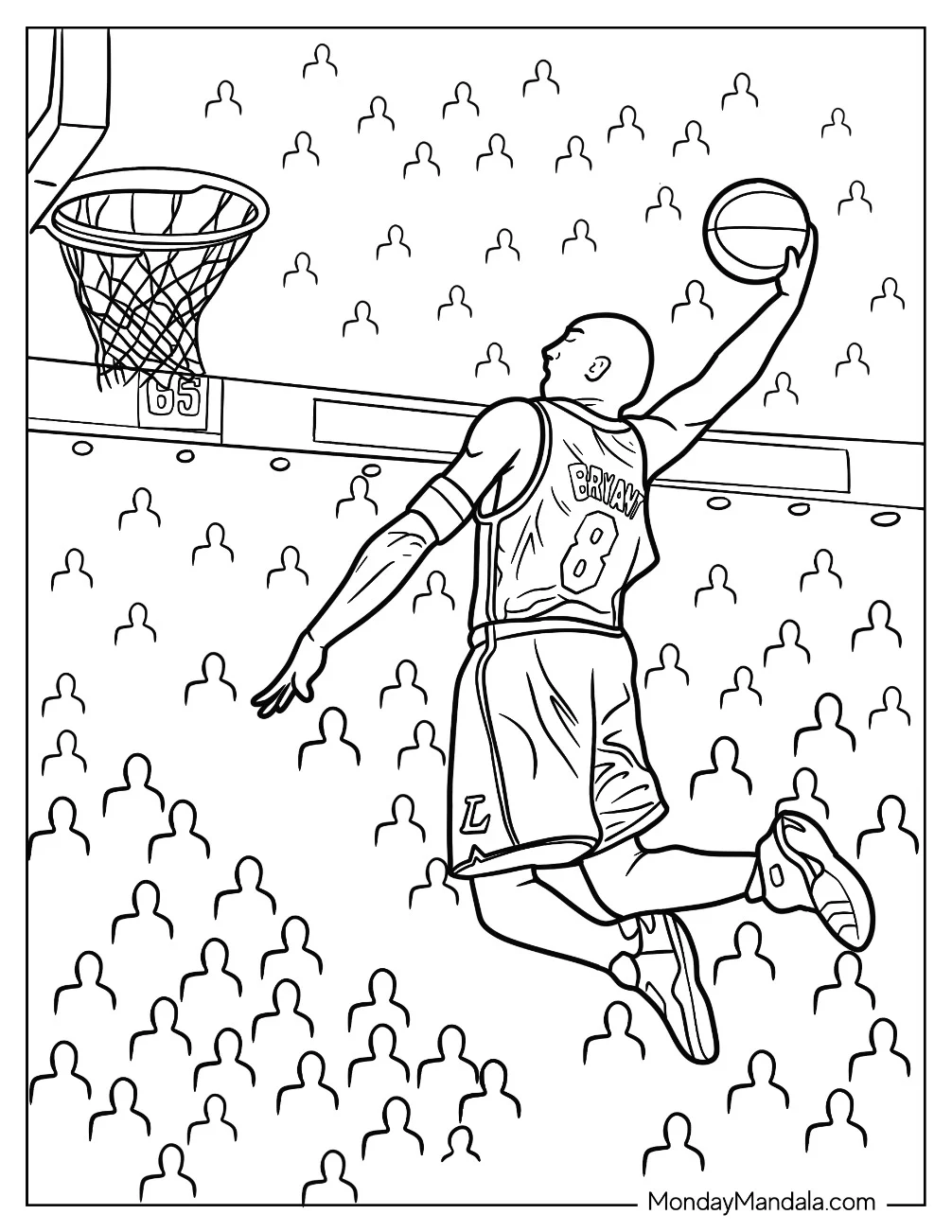Kobe Bryant Coloring Page Dunking Basketball For Kids coloring page