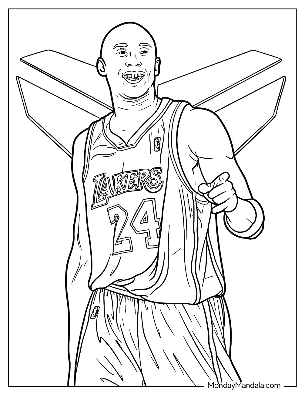Kobe Bryant Coloring Page With Black Mamba Logo In Background coloring page